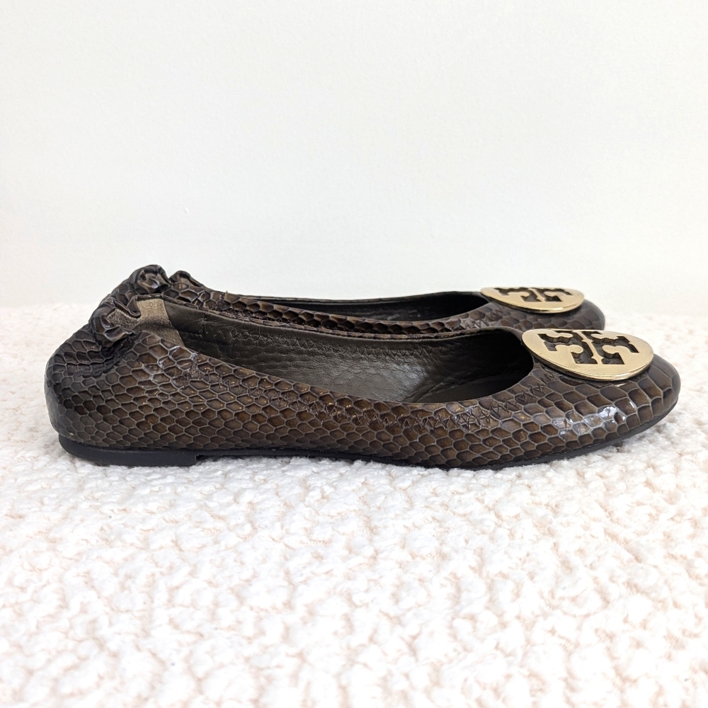 Tory Burch Ballet Flats in Brown Snakeskin-Embossed Genuine Leather - Picture 3 of 12